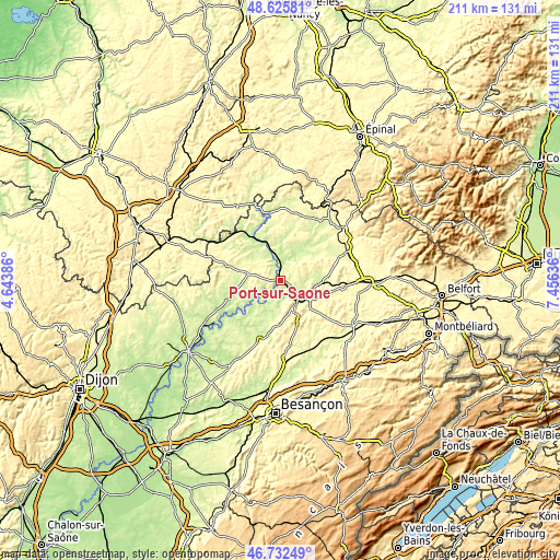 Topographic map of Port-sur-Saône