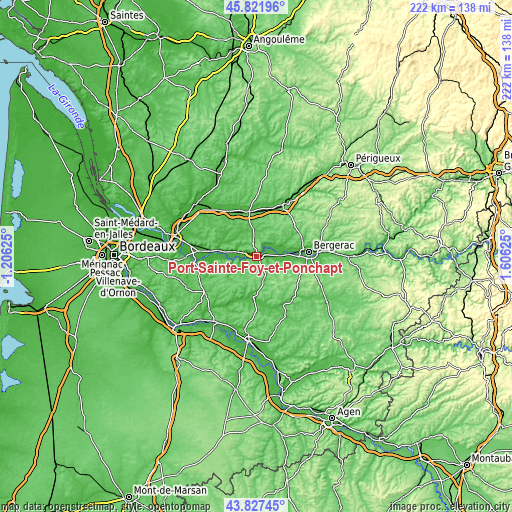 Topographic map of Port-Sainte-Foy-et-Ponchapt