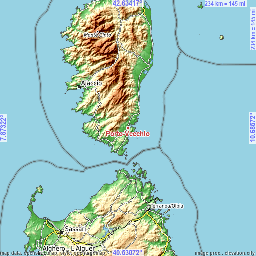 Topographic map of Porto-Vecchio