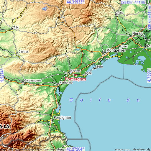 Topographic map of Portiragnes