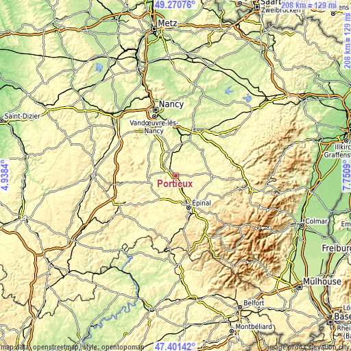 Topographic map of Portieux