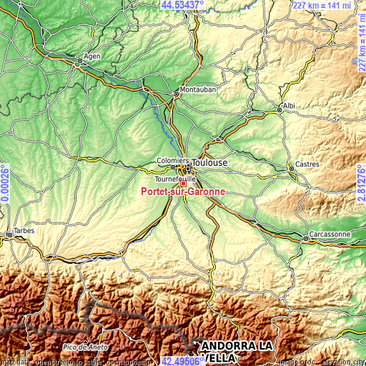 Topographic map of Portet-sur-Garonne
