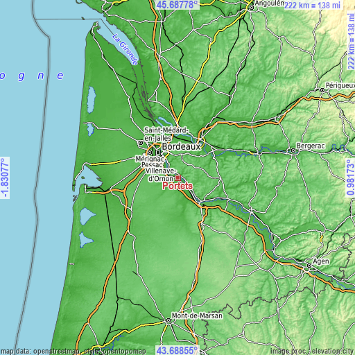 Topographic map of Portets