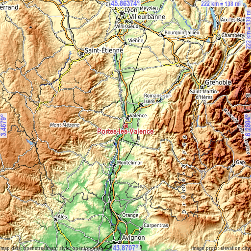 Topographic map of Portes-lès-Valence