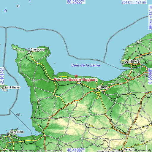 Topographic map of Port-en-Bessin-Huppain