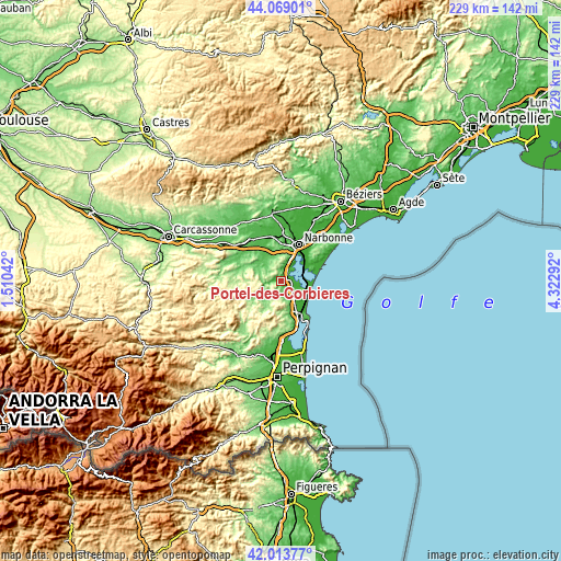 Topographic map of Portel-des-Corbières