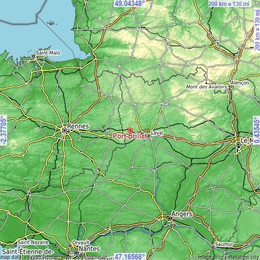 Topographic map of Port-Brillet