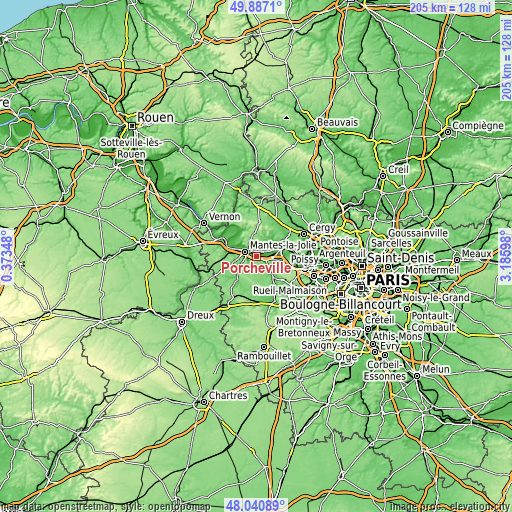 Topographic map of Porcheville