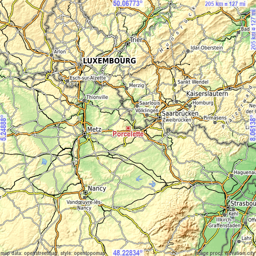 Topographic map of Porcelette