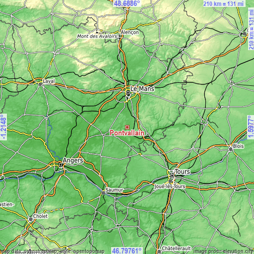 Topographic map of Pontvallain