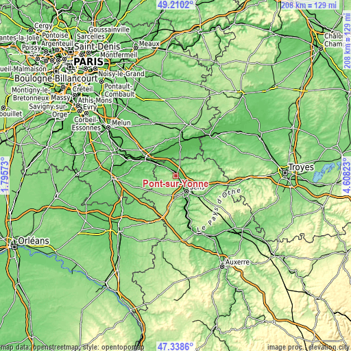 Topographic map of Pont-sur-Yonne