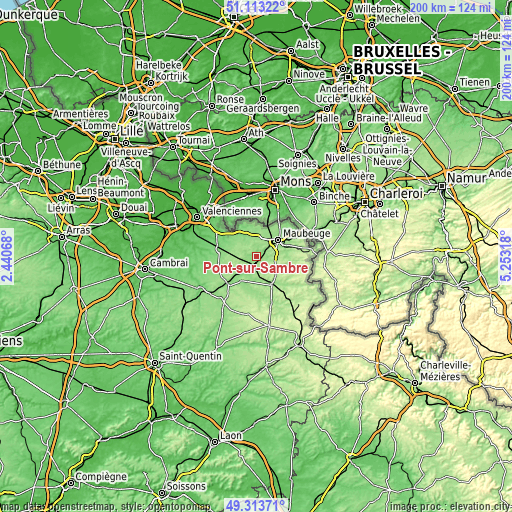 Topographic map of Pont-sur-Sambre