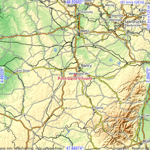 Topographic map of Pont-Saint-Vincent