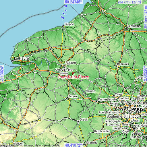 Topographic map of Pont-Saint-Pierre