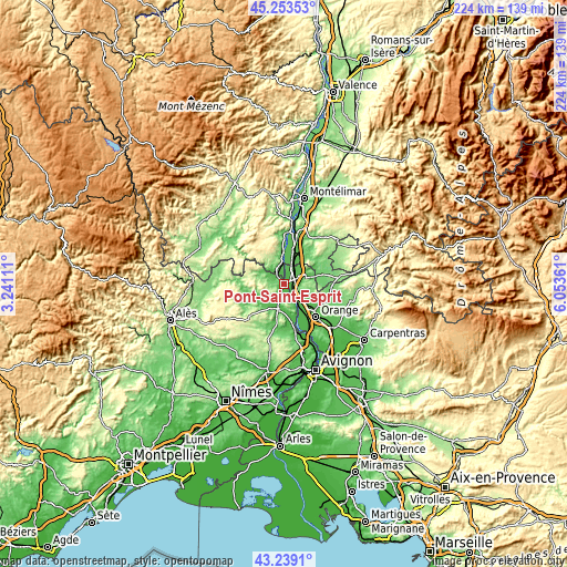 Topographic map of Pont-Saint-Esprit