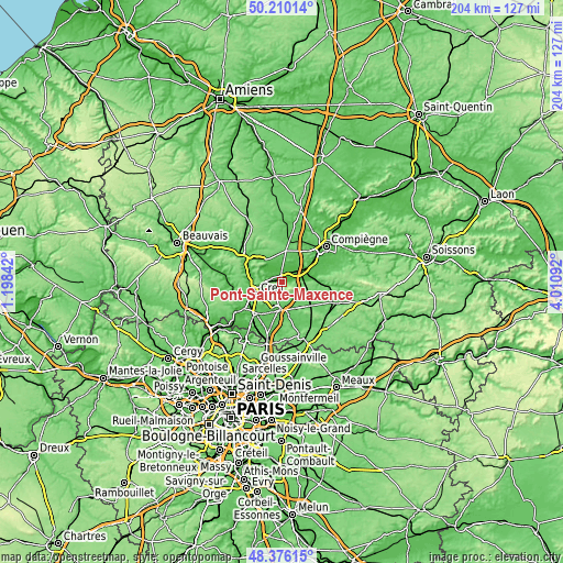 Topographic map of Pont-Sainte-Maxence