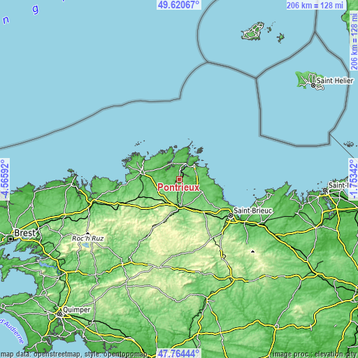 Topographic map of Pontrieux