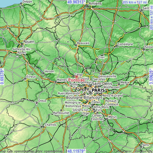 Topographic map of Pontoise