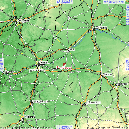 Topographic map of Pontlevoy