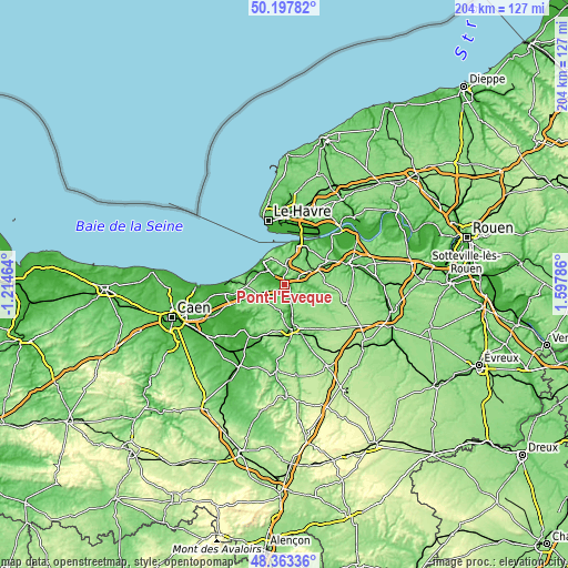 Topographic map of Pont-l’Évêque