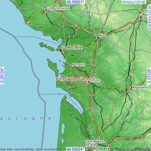 Topographic map of Pont-l’Abbé-d’Arnoult