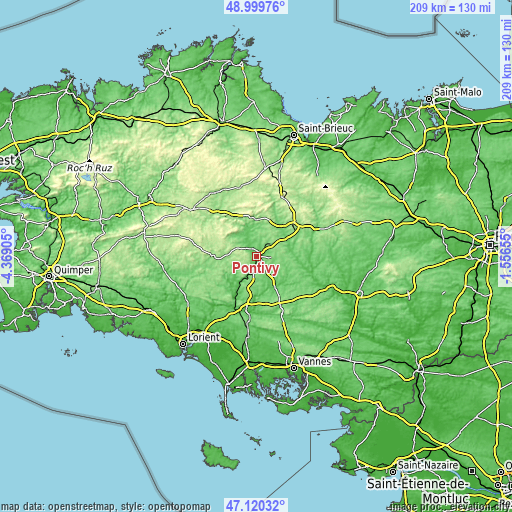 Topographic map of Pontivy