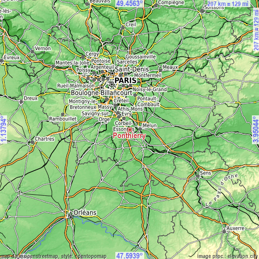 Topographic map of Ponthierry