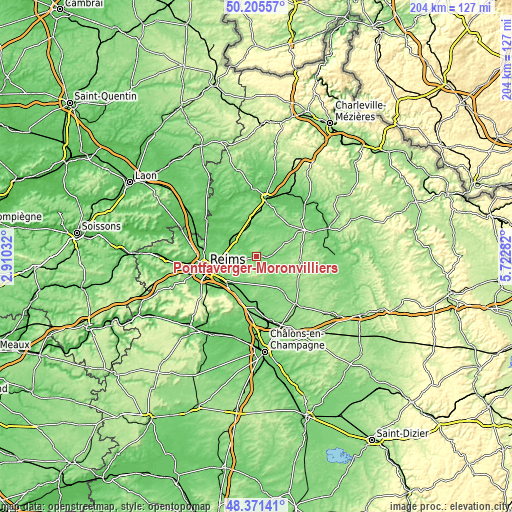 Topographic map of Pontfaverger-Moronvilliers