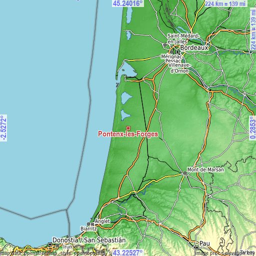 Topographic map of Pontenx-les-Forges