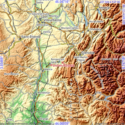 Topographic map of Pont-en-Royans