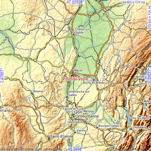 Topographic map of Pont-de-Veyle