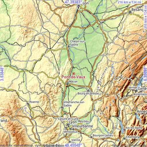 Topographic map of Pont-de-Vaux