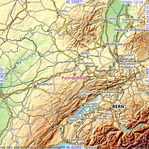 Topographic map of Pont-de-Roide