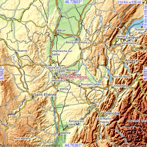 Topographic map of Pont-de-Chéruy