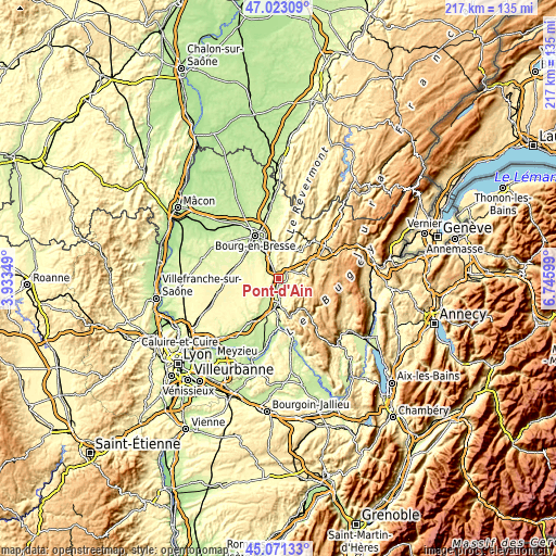 Topographic map of Pont-d’Ain
