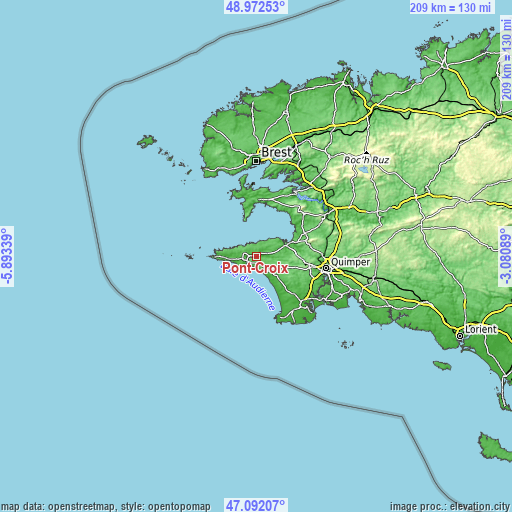 Topographic map of Pont-Croix