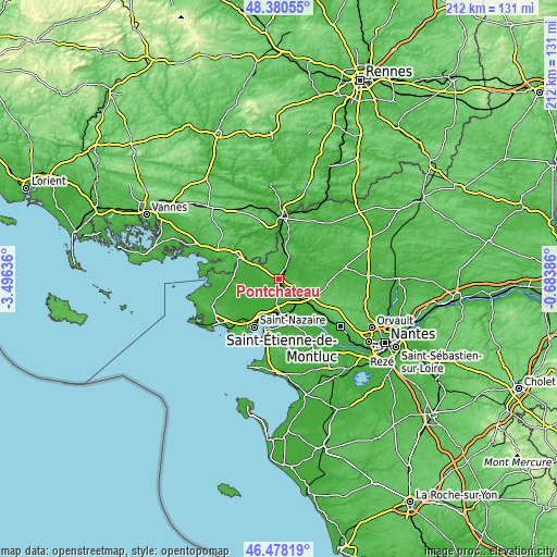 Topographic map of Pontchâteau