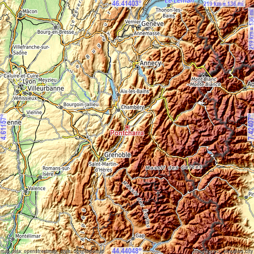 Topographic map of Pontcharra