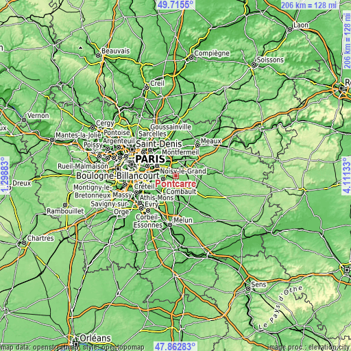 Topographic map of Pontcarré