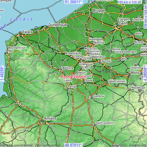 Topographic map of Pont-à-Vendin