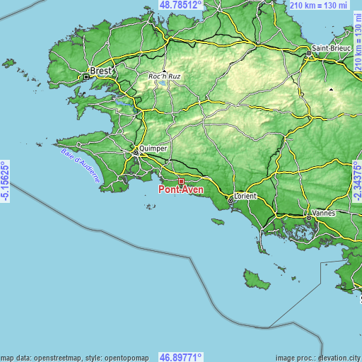 Topographic map of Pont-Aven