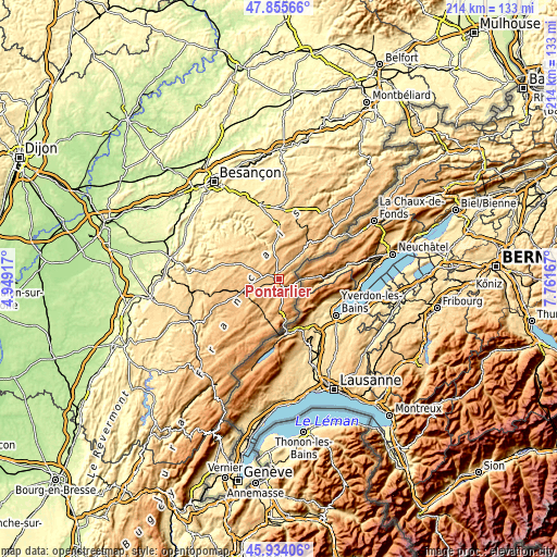 Topographic map of Pontarlier