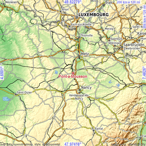 Topographic map of Pont-à-Mousson