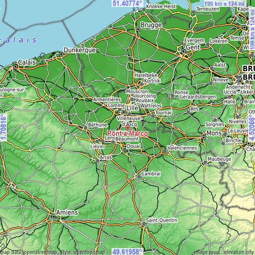 Topographic map of Pont-à-Marcq