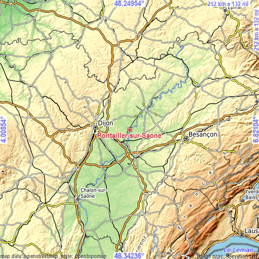 Topographic map of Pontailler-sur-Saône