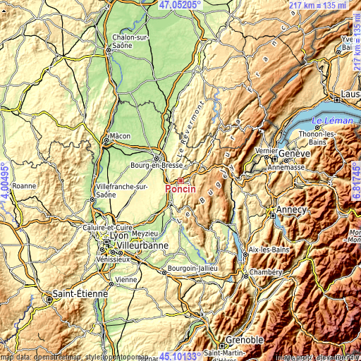 Topographic map of Poncin