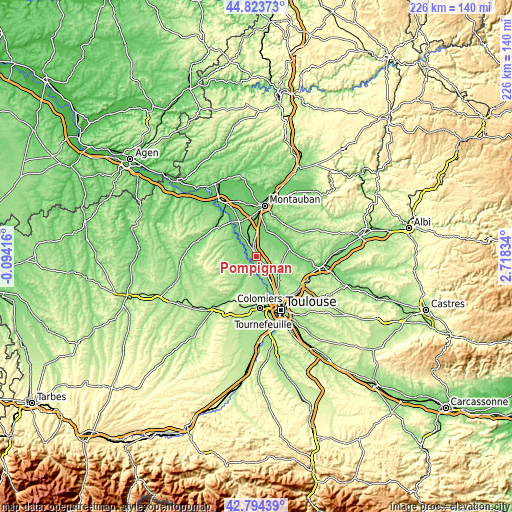 Topographic map of Pompignan