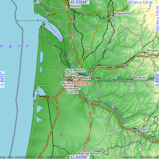 Topographic map of Pompignac