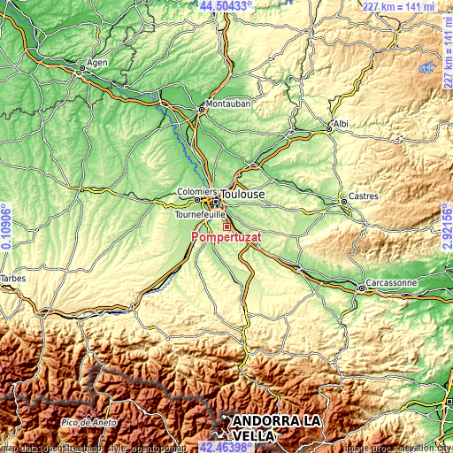 Topographic map of Pompertuzat