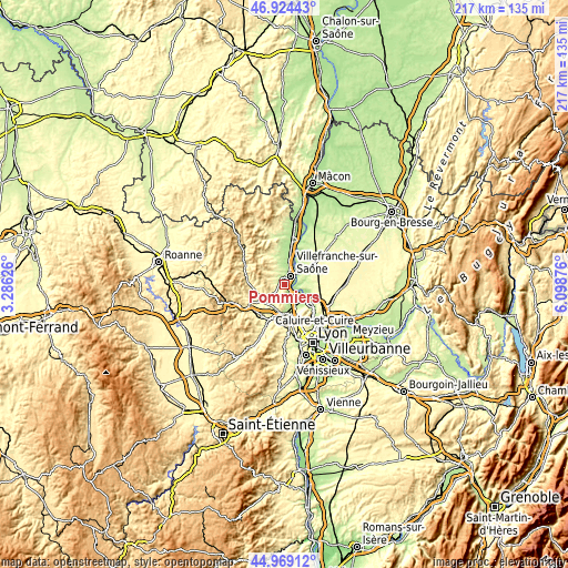 Topographic map of Pommiers